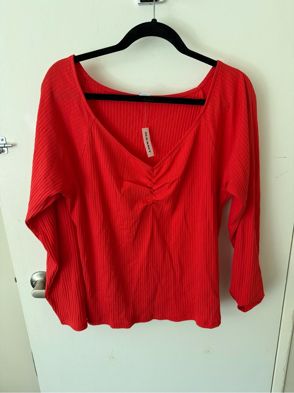 Old Navy Red Ribbed V-Neck Long Sleeve Top
